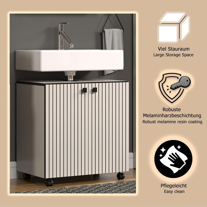 Тумба під умивальник на колесах PureBliss від trendteam smart living, 2 відкриті полиці, стійка до подряпин, світло-сірий кашемір (80x64x42 см)