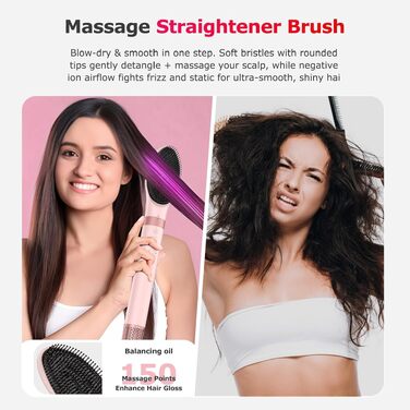 MESCOMB 5-в-1 Airstyler та Hairstyler: Фен-щітка з іонізацією, автоматичний завивач та щітка для об'єму - Швидке сушіння, укладка для локонів, об'єму та вирівнювання без пошкоджень. Легкий, рожевий.