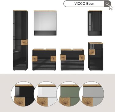 Тумба під умивальник Vicco Eden, 70 x 64.5 см, 2 шухляди, сіра, шафа для ванної кімнати