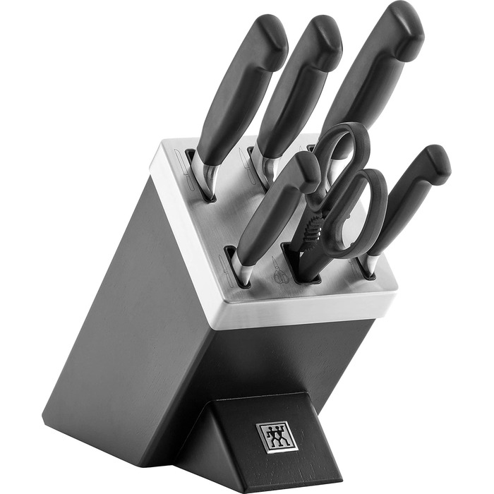 ZWILLING Vier Sterne самозаточувальний ножовий блок, 7 предметів, нержавіюча сталь, пластикові ручки, ножі та ножиці, чорний, Німеччина