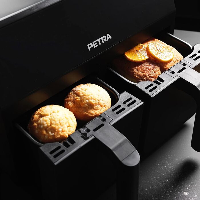 Фритюрниця з гарячим повітрям Petra PT4750BLKVDE XXL 7,4 л, 2400 Вт, подвійна, 2 антипригарні кошики, 6 програм, чорна
