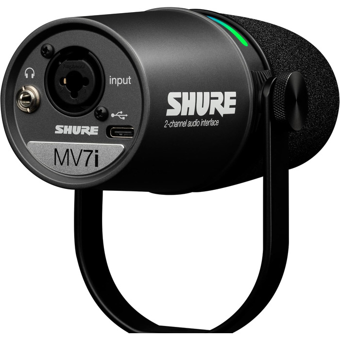 Мікрофон Shure MV7i Smart Podcast з вбудованим аудіоінтерфейсом, комплект для подкастингу, 2-канальний, Dual-XLR для мікрофонів або інструментів, USB-C підключення до ПК/телефону