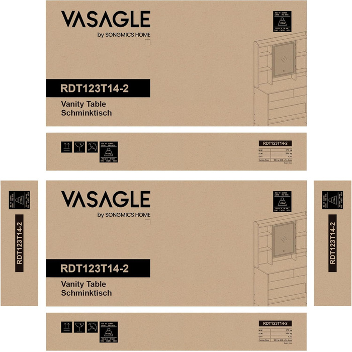 Туалетний столик VASAGLE з LED підсвіткою, 3 кольори та регульована яскравість, дзеркало, полиці, 2 шухляди, білий, сучасний дизайн