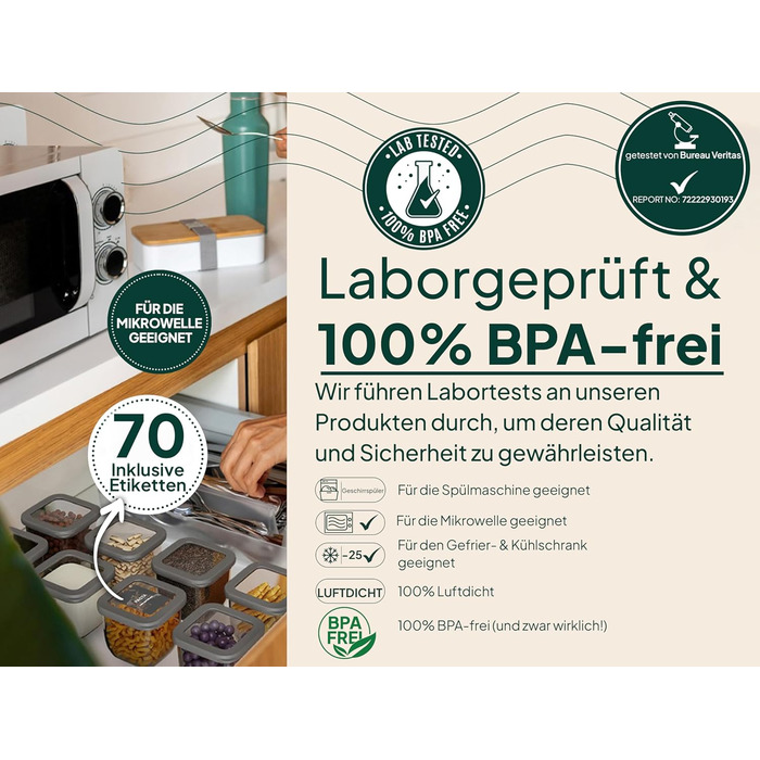 Uandu герметичні контейнери для зберігання продуктів, набір 12 шт, BPA Free, органайзер для кухні, контейнери для сипучих і сухих продуктів