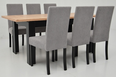 Комплект меблів ARTISAN: розкладний стіл 80x140/180 см та 6 м'яких стільців сірого кольору
