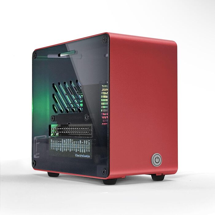 Алюмінієвий корпус ElectroCookie Mini Tower для Raspberry Pi 5 з вентилятором і підсвіткою RGB (червоний)