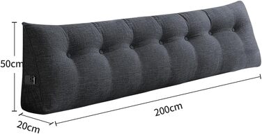 Подушка трикутна для спини OHMG 200x50x20 см темно-сіра з кишенею, для ліжка та дивана, знімний чохол