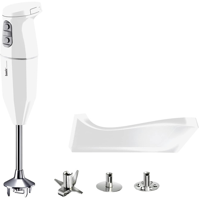 Бездротовий блендер bamix cordless PLUS, 250 Вт, 3 швидкості, набір з мультиножем, вінчиком і диском для збивання, нержавіюча сталь, Швейцарія, білий