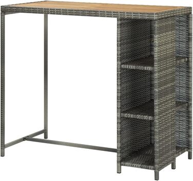 Барний стіл із полицею vidaXL, кухонний високий стіл, сірий, 120x60x110 см, поліратан