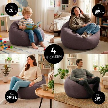 Мішок для сидіння Lumaland Comfort Line 80x90x50 см, темно-сірий - м'яке та зручне крісло-мішок для дітей та дорослих з EPS-гранулами