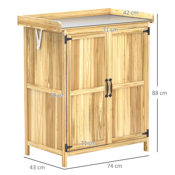 Outsunny Садова шафа з дерева, Садовий сарай стійкий до погодних умов 74x43x88 см, Садовий сарай зі складними полицями на даху, Робоча поверхня, Садова шафа, Садовий сарай Шафа для інструментів Садовий сарай для саду, тераси, дерева