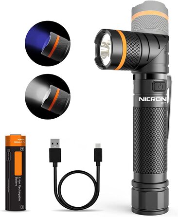 Ліхтарик NICRON B75 LED з УФ-світлом, акумуляторний, 1000 люмен, 395 нм, 2 в 1, поворотна голова 90°, водонепроникний, з магнітом, для вулиці, пошуку плям, детектор сечі та олії