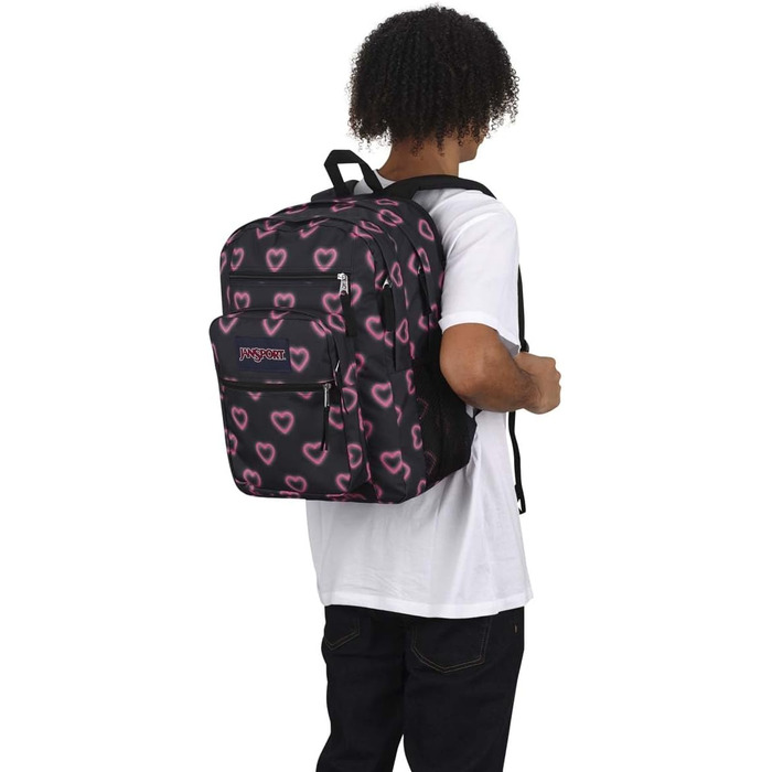 Рюкзак JanSport BIG STUDENT для школи та міста, чорний з принтом Happy Hearts, великий об'єм