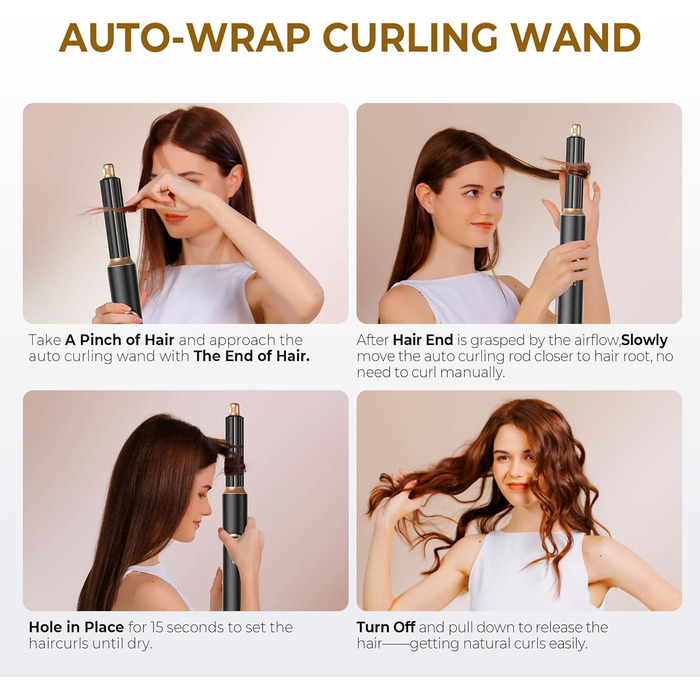 UKLISS Airstyler 5-в-1: Фен-щітка, стайлер для волосся з іонізацією, плойка, насадки для укладання (Чорний/Золотий)