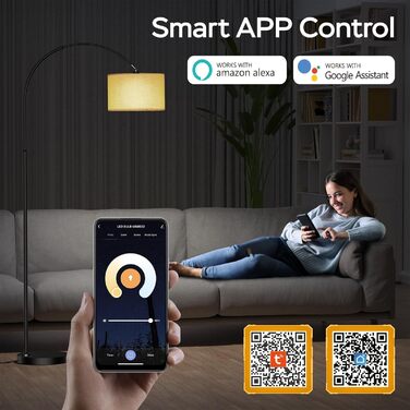 Розумна підлогова лампа Modlicht з RGB, сумісна з Alexa та Google Home, димована, Wi-Fi, зміна кольору, E27 9W, для вітальні та спальні, лляний абажур