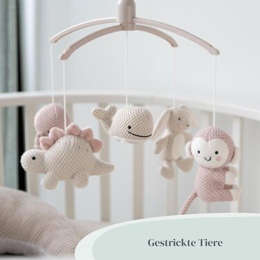 Музична мобіль Baby's Only Baby Heaven - рожева мобіль для немовлят з в'язаними фігурками, легко кріпиться, для хлопчиків та дівчаток