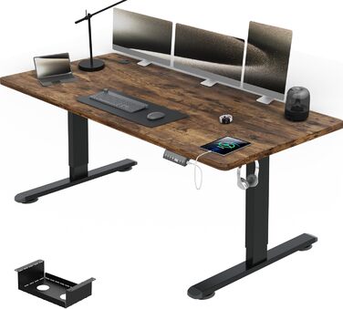 Електричний стіл Airfish 160x80 см з регулюванням висоти, USB-роз'ємом, кабель-органайзером, для офісу та комп'ютера, з нагадуванням про сидячу роботу, вінтажний коричневий