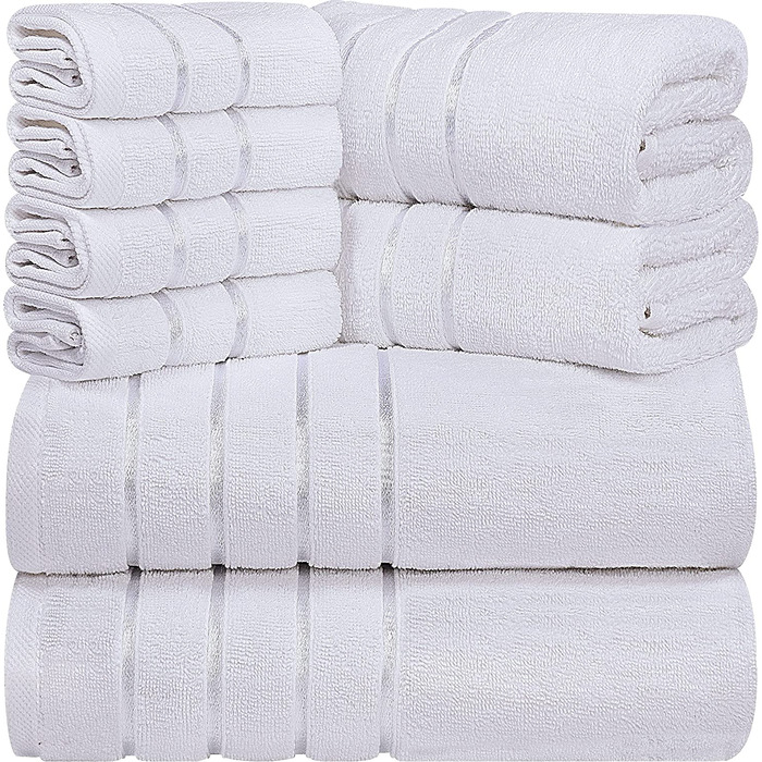 Набір рушників Utopia Towels 8 шт. з петелькою, 97% бавовна, високої якості, швидковисихаючі, 2 банних, 2 для рук, 4 для обличчя, білі
