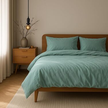Комплект постільної білизни VEL VET HOME з 100% бавовни, підковдра 140x200 см та наволочка 80x80 см, на блискавці, колір м'ятний (зелений), преміум-якість, Made in EU