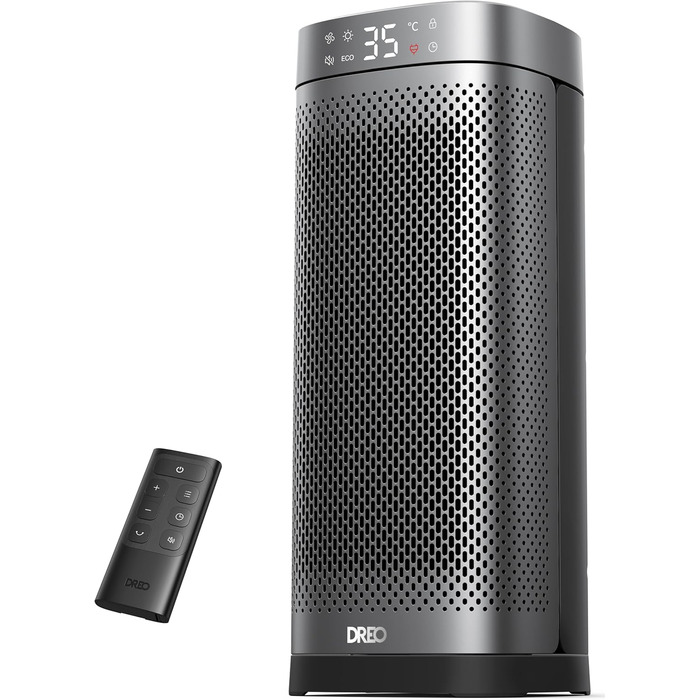 Електричний обігрівач DREO Solaris Slim H2: 2000W, керамічний, з термостатом, таймером, осциляцією, захистом від перегріву та перекидання, срібний