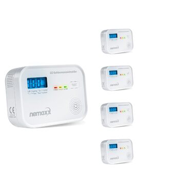 Детектор чадного газу NEMAXX® CM18 з LCD-дисплеєм, електрохімічний сенсор, 85 дБ, стандарт EN 50291-1:2018, термін служби 10 років (набір 5 шт)