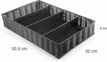 Органайзер для столових приборів Lacor RATTAN GN 1/1, поліпропілен, без BPA, хромована рама, підходить для посудомийки, 53x32,5x9 см, чорний, поліестер