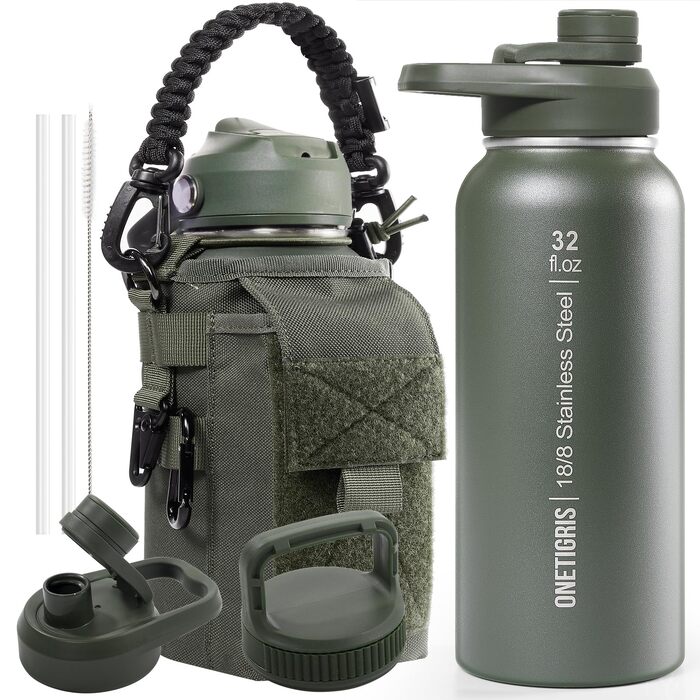 Фляга спортивна OneTigris Edelstahl 0.9л (32oz) - ізольована, для велосипеда, кемпінгу, йоги, спортзалу, страйкболу, зелена