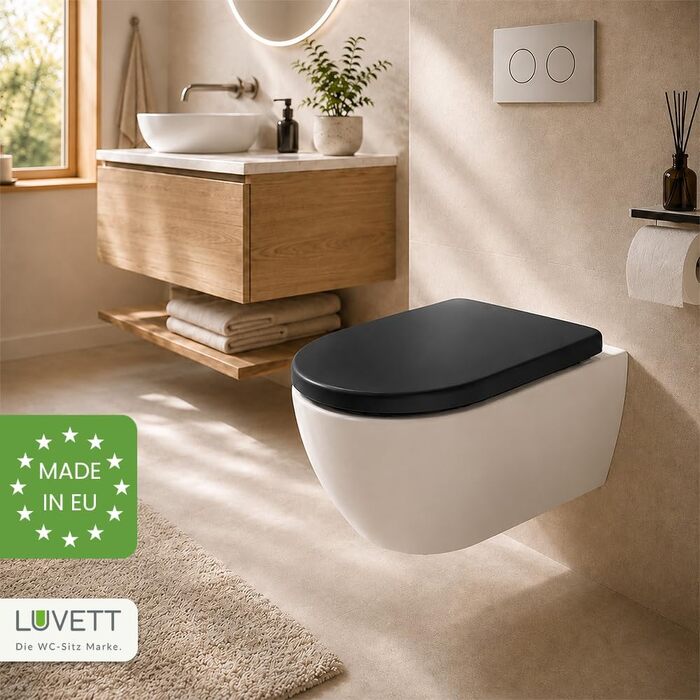Сидіння для унітаза LUVETT D140 D-подібне, чорне, з мікроліфтом SoftClose та функцією швидкого знімання TakeOff