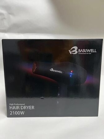 Професійний іонний фен для волосся Basuwell 2100Вт, салонний фен з інфрачервоним нагрівом, 3 режими нагріву, 2 швидкості, низький рівень шуму, AC-мотор, дифузор, чорний