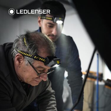 Налобний ліхтар Ledlenser HF4R Work, 500 люмен, водонепроникний, акумуляторний, з червоним світлом, чорний/жовтий, IP68, для робіт та outdoor
