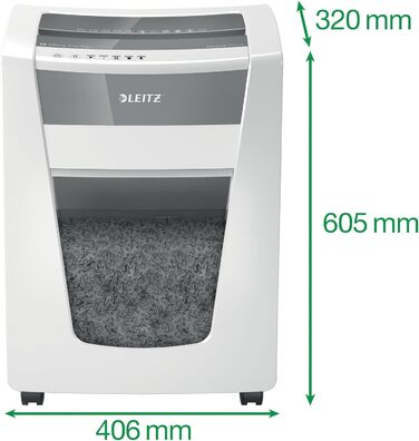 Шредер Leitz IQ Office P5 Mikroschnitt: надійний офісний шредер для безпечного знищення документів, білий, сертифікований TÜV+GS, 2 години роботи, 23L контейнер