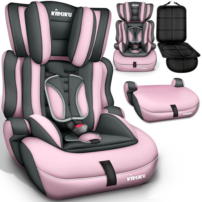 Автокрісло KIDUKU® 9-36 кг (1-12 років) 3-в-1 ECE R129/03, група 1/2/3, з підкладкою, сірий/рожевий