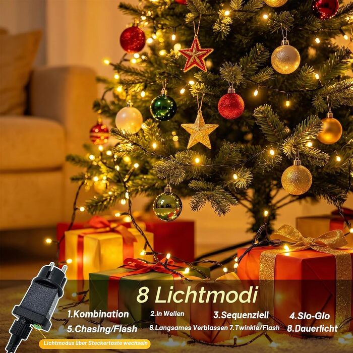 Світлодіодна гірлянда вулична та внутрішня 80м 800LED, теплий білий колір, 8 режимів роботи, таймер, водонепроникна IP44 для саду, балкона та кемпінгу