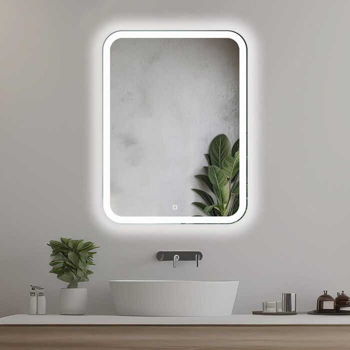 Дзеркало для ванної кімнати Home Glow 50x70 см з LED підсвічуванням, сенсорним вимикачем та округлими кутами