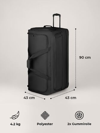 Дорожня сумка на колесах REDOLZ XXL Jumbo (90 см), розширювана сумка для подорожей великого розміру, чорна