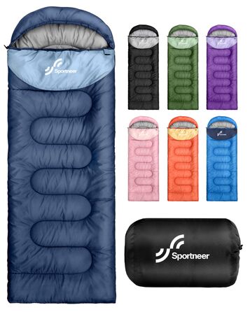 Спальний мішок Sportneer Outdoor у формі ковдри, двоколірний (темно-синій/світло-синій), 220x80 см, 2 кг