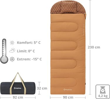 KingCamp зимовий спальний мішок XL, довгий і широкий, бавовна, до -22°C, Forest