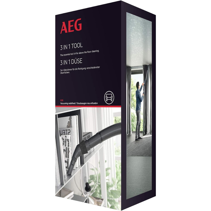 AEG AZE127 3-в-1 насадка для пилососа: щілинна, м'яка меблева, міні для оббивки, для FX9 і 32 мм, чорна
