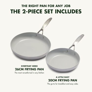 Набір сковорідок GreenPan Venice Tri-Ply 20см та 26см, нержавіюча сталь, антипригарне покриття без PFAS, для індукційних плит, сумісний з духовкою, можна мити в посудомийній машині, срібний колір
