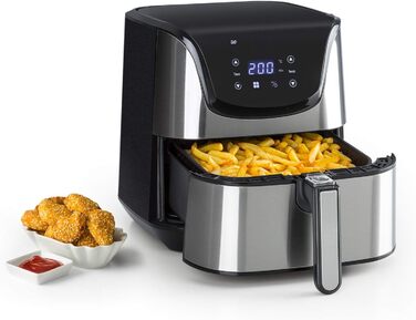 Аерофритюрниця Klarstein Aero Vital Deluxe, 1700 Вт, 5,4 л, з LCD-дисплеєм, 8 програм, з термостатом і таймером, нержавіюча сталь, срібляста, економна