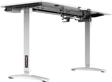 Електричний стіл pro.tec Salinas 140x60 см з регулюванням висоти, пам'яттю положень, алюмінієва рама, білий, до 80 кг, з підсклянником і гачком для навушників – письмовий комп'ютерний стіл