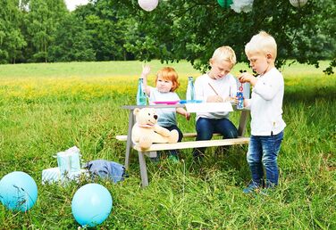 Дитячий комплект меблів Pinolino Nicki на 4 місця, масив дерева, 2 лавки і стіл, сірий, для дітей від 2 років, 90x79x50 см