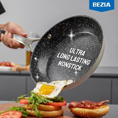 Набір посуду для індукційної плити BEZIA: каструлі та сковороди з антипригарним покриттям, сумісний з усіма типами плит, можна мити в посудомийній машині, сірий колір
