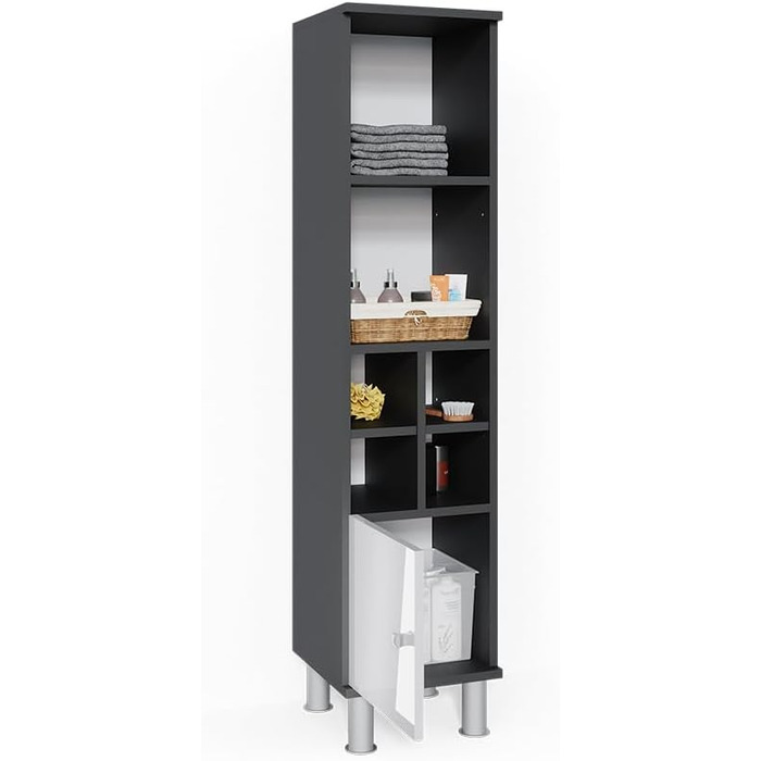 Пенал для ванної Vicco Fynn, білий глянець/антрацит, 30x130.6 см, мала дверцята