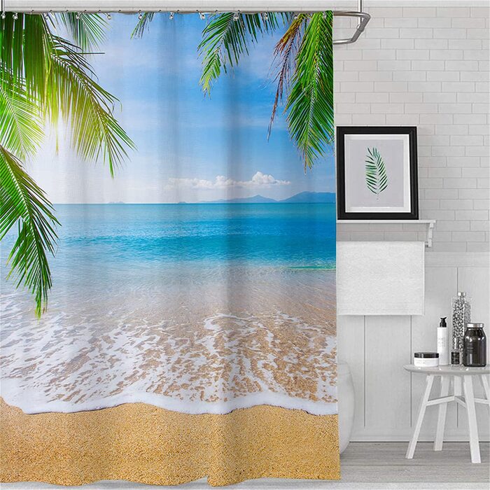Душова штора MUSOLEI 180x200 см, 3D-друк, синій, морський дизайн, антигрибкова, водовідштовхувальна, з кільцями, для ванної кімнати, прана