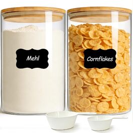Скляні контейнери для зберігання продуктів ComSaf з герметичною дерев'яною кришкою, набір з 2 шт по 3,8 л, штабелювані банки для кухні, спецій та кави