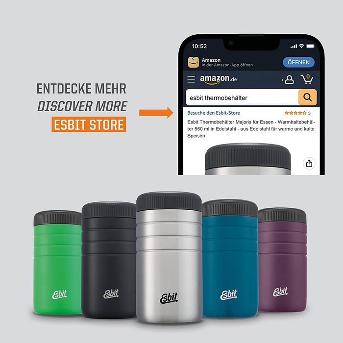 Термос для їжі Esbit Majoris з нержавіючої сталі, 550 мл, BPA-free, для гарячих страв та супів, чорний і сріблястий