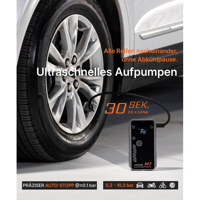 Портативний пусковий пристрій Smart Starthilfe Powerbank для автомобіля 12V з компресором, 150 PSI, 60Wh - для бензинових та дизельних двигунів до 8,5L та 6,5L відповідно