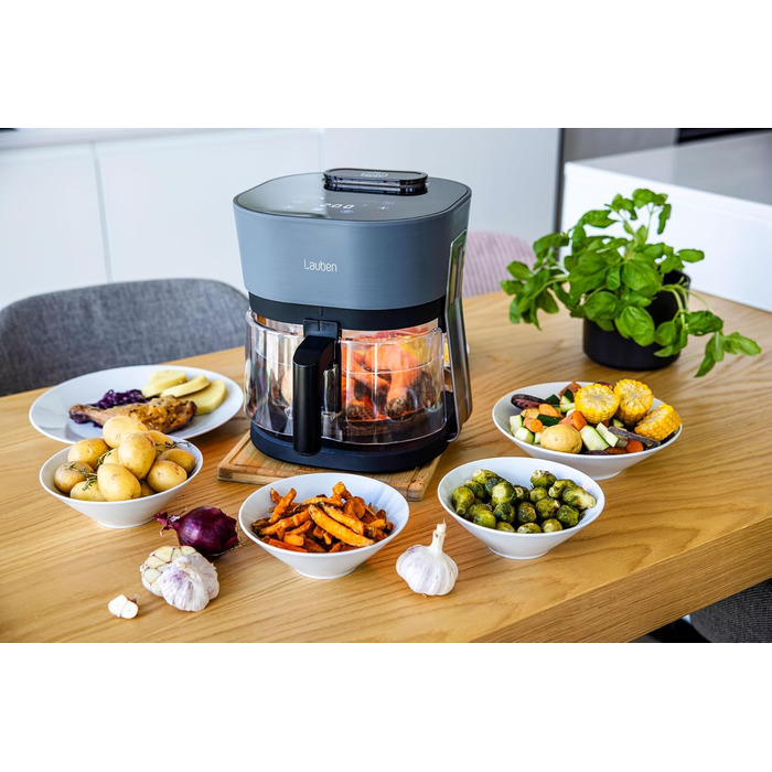 Аерофритюрниця Lauben Glass&Steam 4500BG зі скляним кошиком та функцією пари, 8 програм, 4.5л
