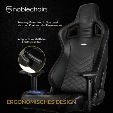 Ігрове крісло noblechairs EPIC для геймерів та офісу, екошкіра PU, чорний/синій